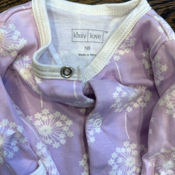 Kissy Love lilac purple flower convertible gown footie with buttons newborn - Picture 3 of 7